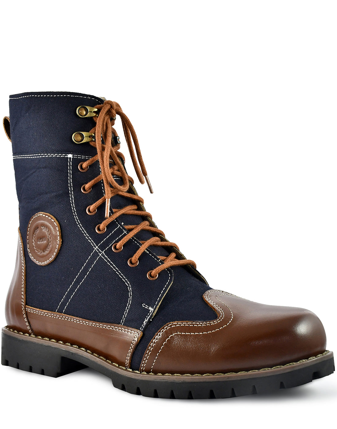 Rider Boots : Blue (Fabric) &amp; Tan leather for bikers Memory foam footpad &amp; heavy duty TPR Sole by ASM