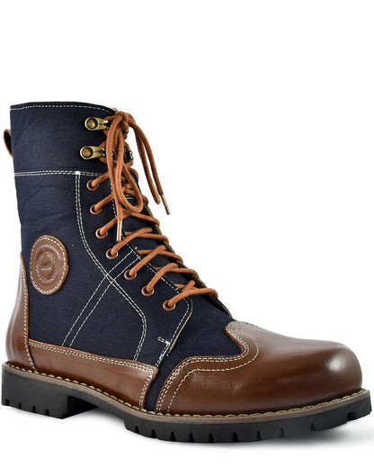 Rider Boots : Blue (Fabric) &amp; Tan leather for bikers Memory foam footpad &amp; heavy duty TPR Sole by ASM