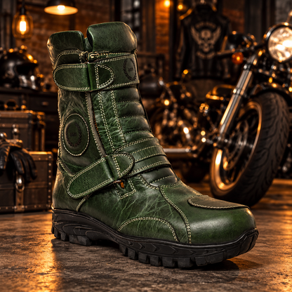 Rider_Boots_Green_leather_for_bikers_with_Memory_foam_footpad_amp_heavy_duty_Rubber_Sole_by_ASM.