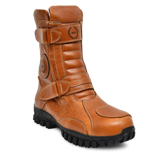 Rider Boots : Tan leather for bikers with Memory foam footpad &amp; heavy duty Rubber Sole by ASM.