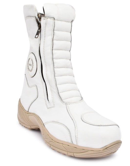 Rider Boots : White leather for bikers with Memory foam footpad &amp; heavy duty Phylon Sole by ASM.