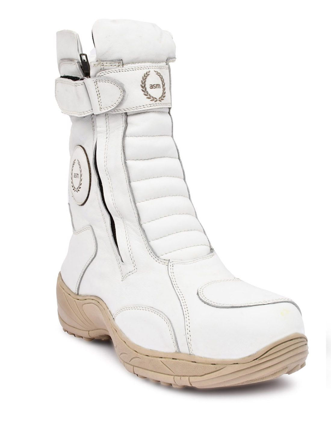 Rider Boots : White leather for bikers with Memory foam footpad &amp; heavy duty Phylon Sole by ASM.