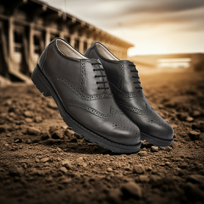 Safety Shoes : Industrial Safety leather Brogue Shoes with Steel Toe & Memory foam footpad. - Agra Shoe Mart