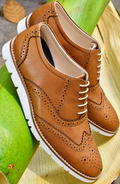 Sneakers : Tan Leather Sneakers with Memory foam footpad. Article : SN30-GTan