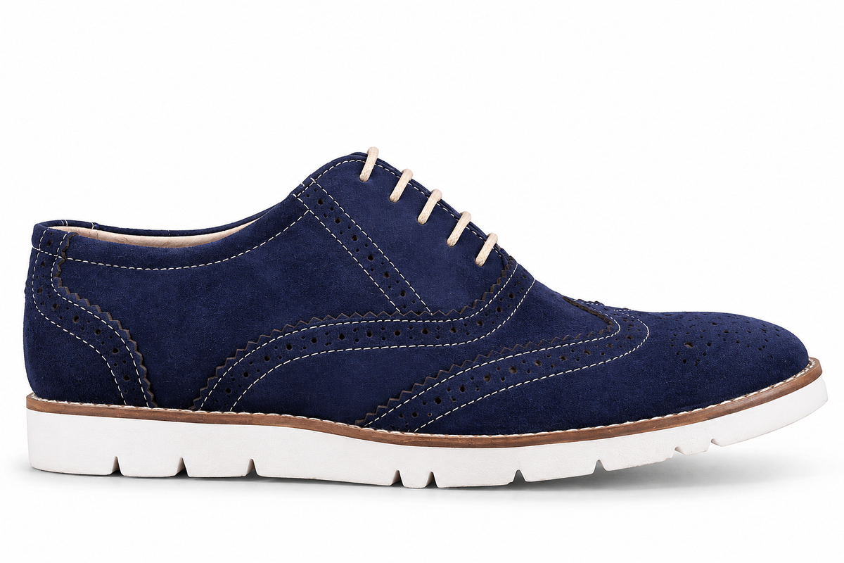 Blue Suede Leather Sneakers with Memory Foam Footpad - SN30-Blue