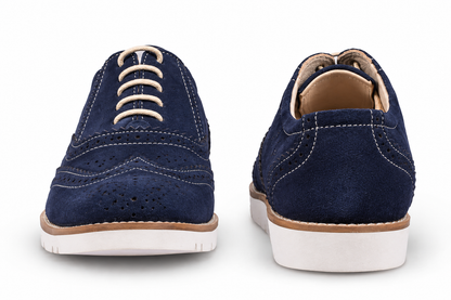 Blue Suede Leather Sneakers with Memory Foam Footpad - SN30-Blue