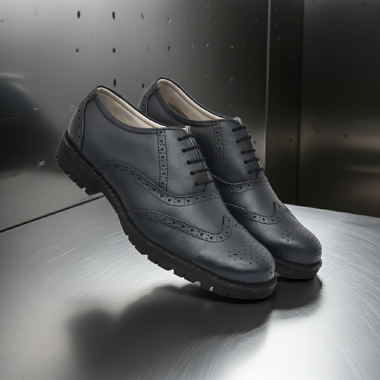 Safety Shoes : Industrial Safety Blue leather Brogue Shoes with Steel Toe & Memory foam footpad.  Article : S101Blue