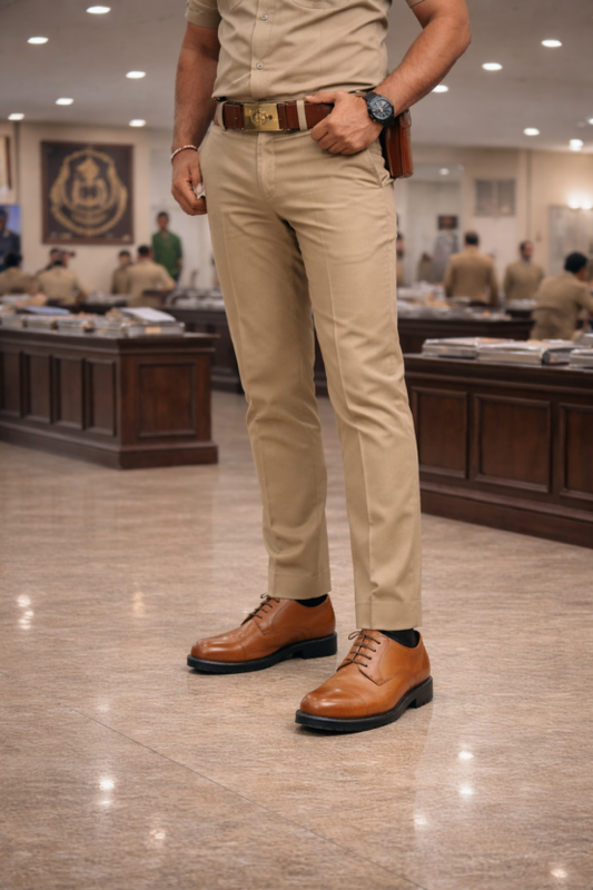 Safety Shoes : Industrial Safety Oxford Police Tan leather Shoes with Steel Toe & Memory foam footpad. Article : S110-PoliceTan