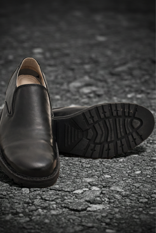 Safety Shoes : Industrial Safety Slip On Derby Boots with Steel Toe & Memory foam footpad.