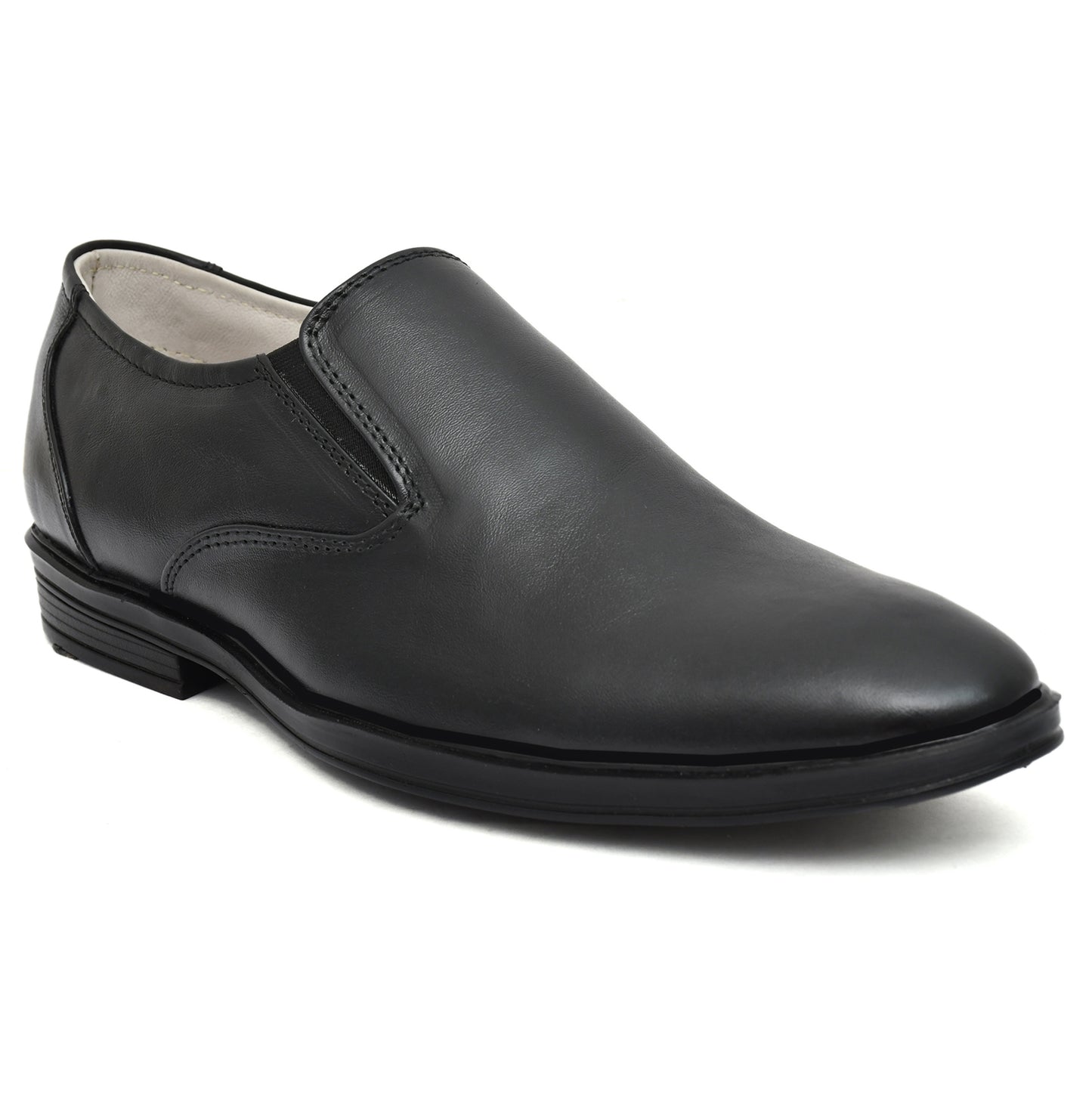 Slip On Derby Shoes : Black Softy Leather Plain Derby Shoes for men with Memory foam footpad. : Article-5073