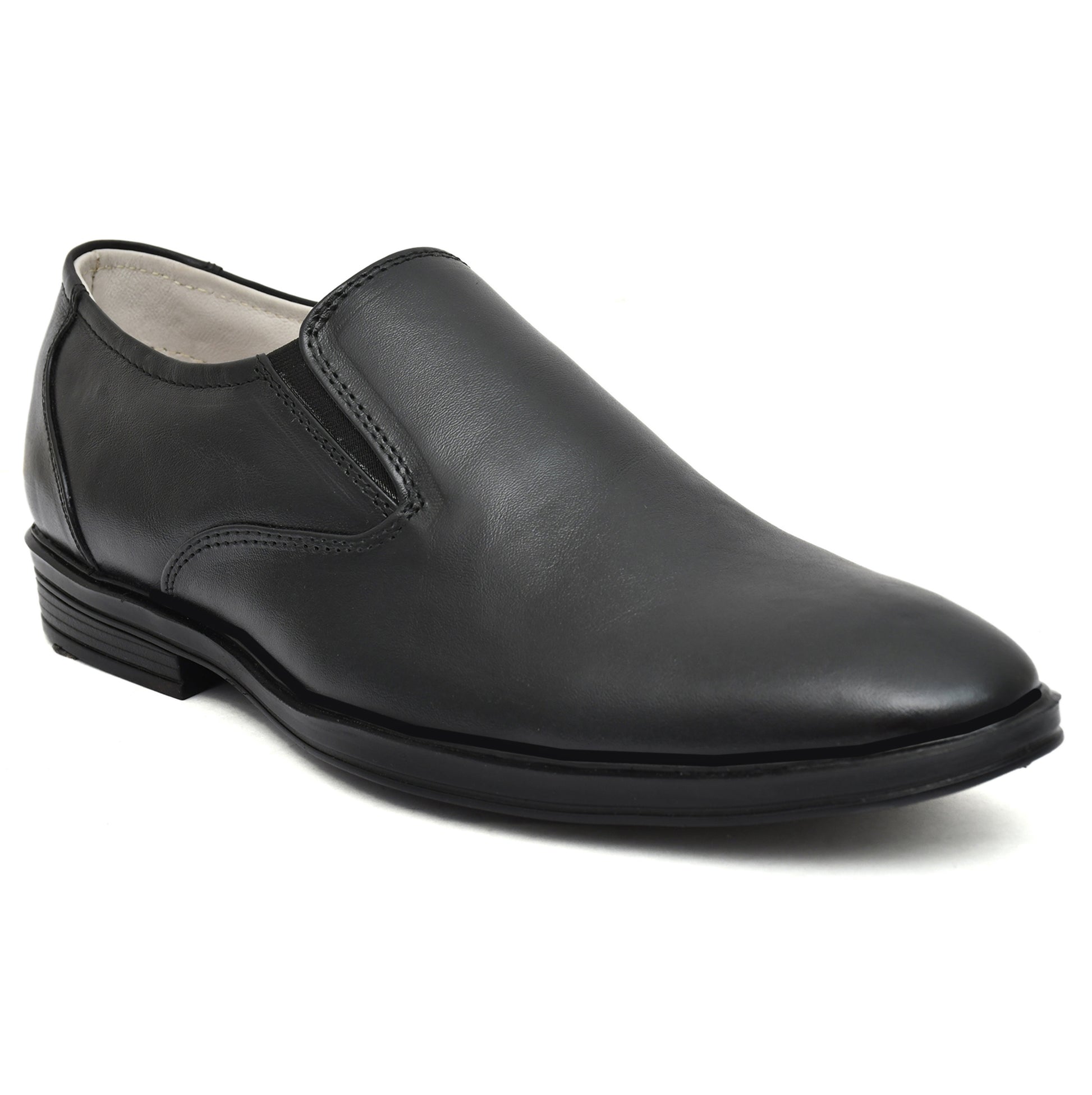 Slip On Derby Shoes : Black Softy Leather Plain Derby Shoes for men with Memory foam footpad. : Article-5073