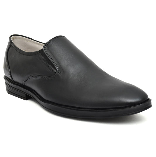 Slip On Derby Shoes : Black Softy Leather Plain Derby Shoes for men with Memory foam footpad. : Article-5073