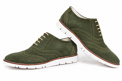 Sneakers : Green Suede leather Sneakers with Memory foam footpad. Article : SN30-Green