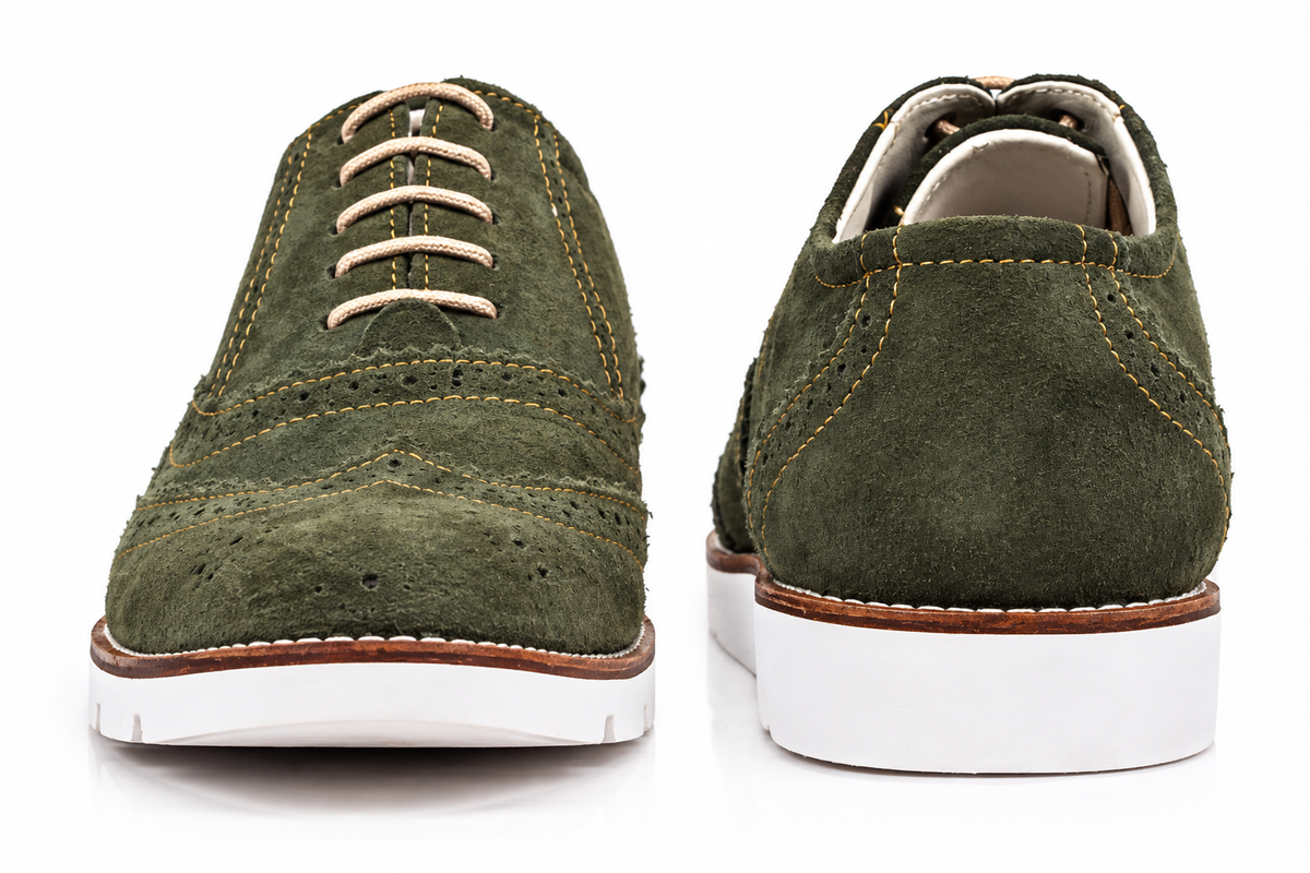 Sneakers : Green Suede leather Sneakers with Memory foam footpad. Article : SN30-Green