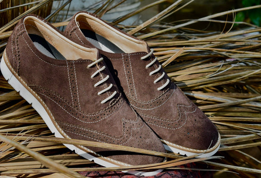 Sneakers : Brown Suede leather Sneakers with Memory foam footpad. Article : SN30-Brown