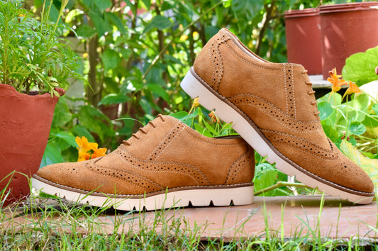 Sneakers : Dark Tan Suede leather Sneakers with Memory foam footpad. Article : SN30-DarkTan