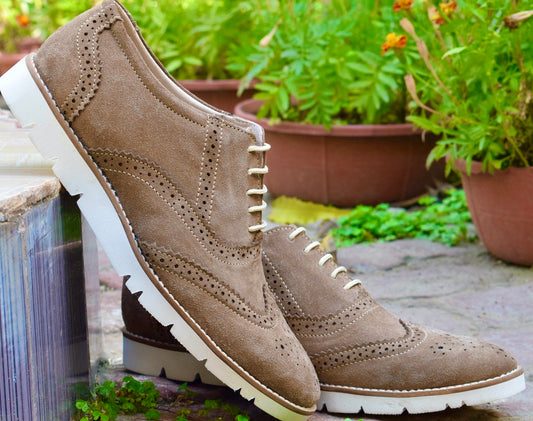 Sneakers : Light Brown Suede leather Sneakers with Memory foam footpad. Article : SN30-LBrown