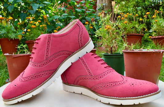 Sneakers : Pink Suede leather Sneakers with Memory foam footpad. Article : SN30-Pink