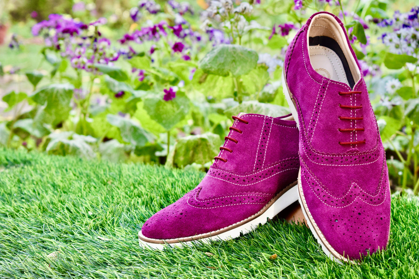 Sneakers : Purple Suede leather Sneakers with Memory foam footpad. Article : SN30-Purple