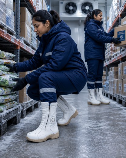 Insulated Freezer Boots for Cold Storage Warehouse Workers.