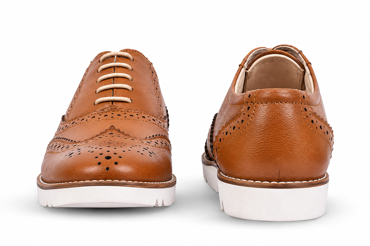Tan Leather Sneakers with Memory foam footpad. by ASM.