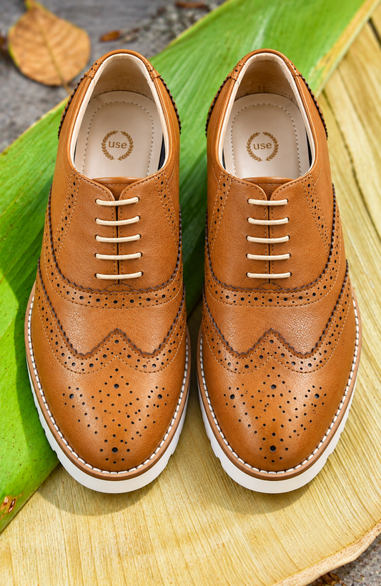 Tan Leather Sneakers with Memory foam footpad. by ASM.