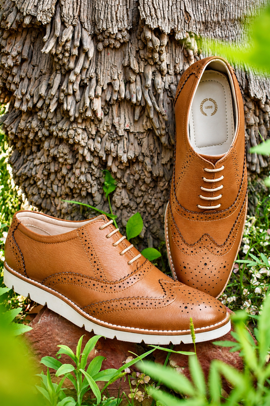 Tan Leather Sneakers with Memory foam footpad. by ASM.