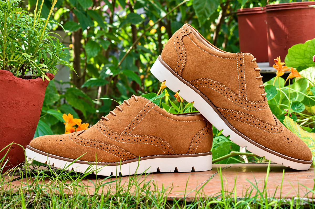Tan suede leather sneakers by ASM.