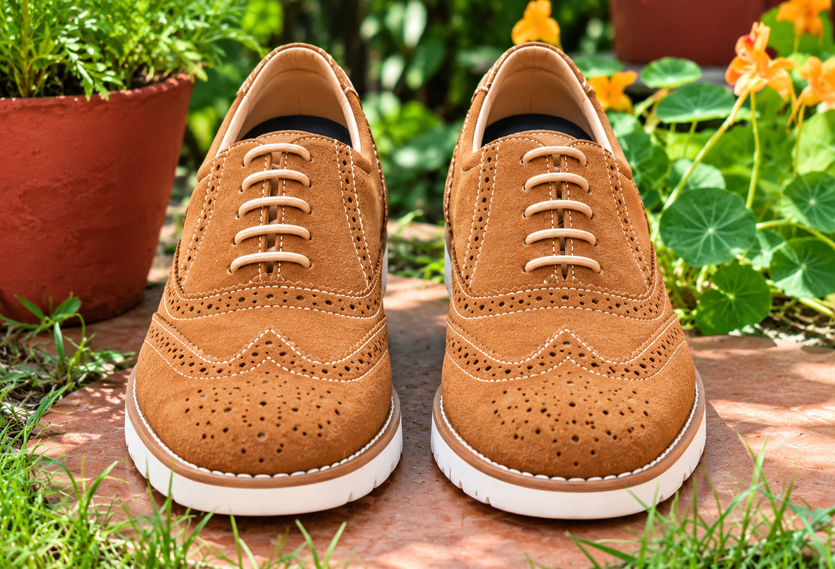 Tan suede leather sneakers by ASM.