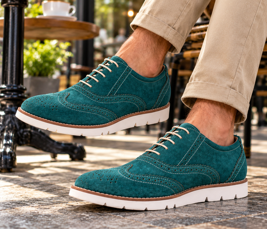 Turquoise Suede Leather Sneakers  by ASM. 