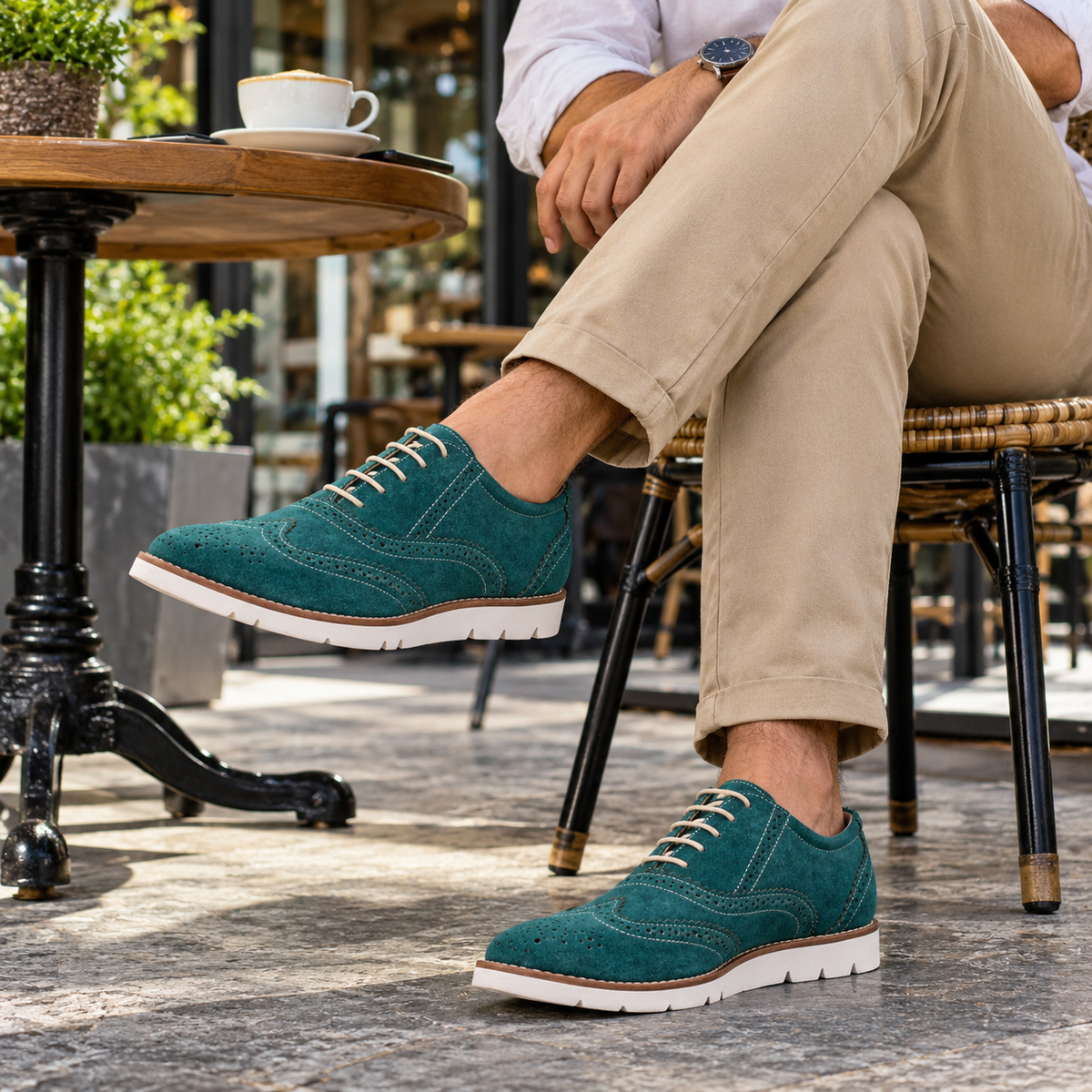 Turquoise Suede Leather Sneakers  by ASM. 