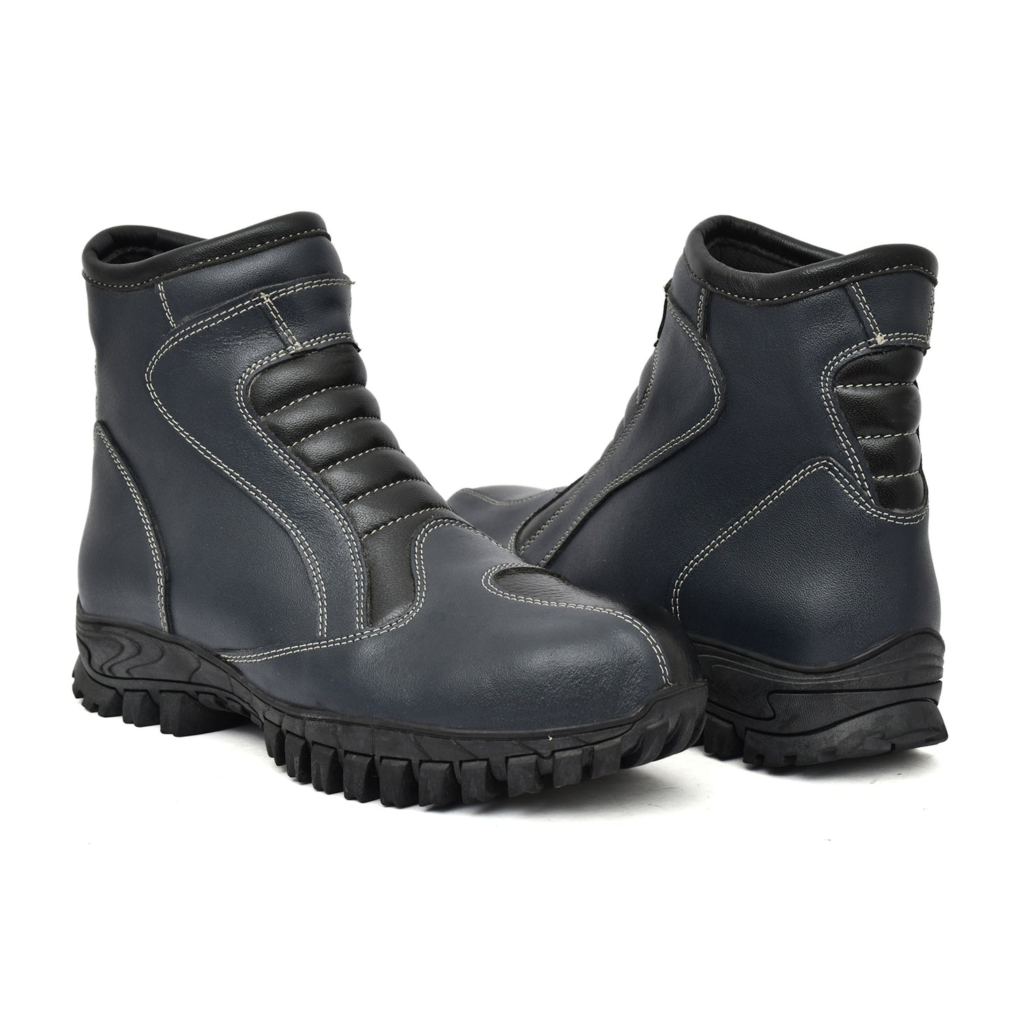 Biker Boots : Blue  & Black leather Rider boots for bikers with Steel toe.