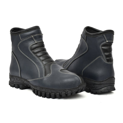 Biker Boots : Blue  & Black leather Rider boots for bikers with Steel toe.