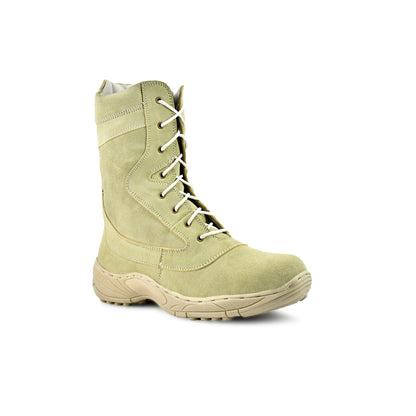 Biker Boots : Beige Suede leather Rider boots for bikers with side chain & Memory foam footpad.