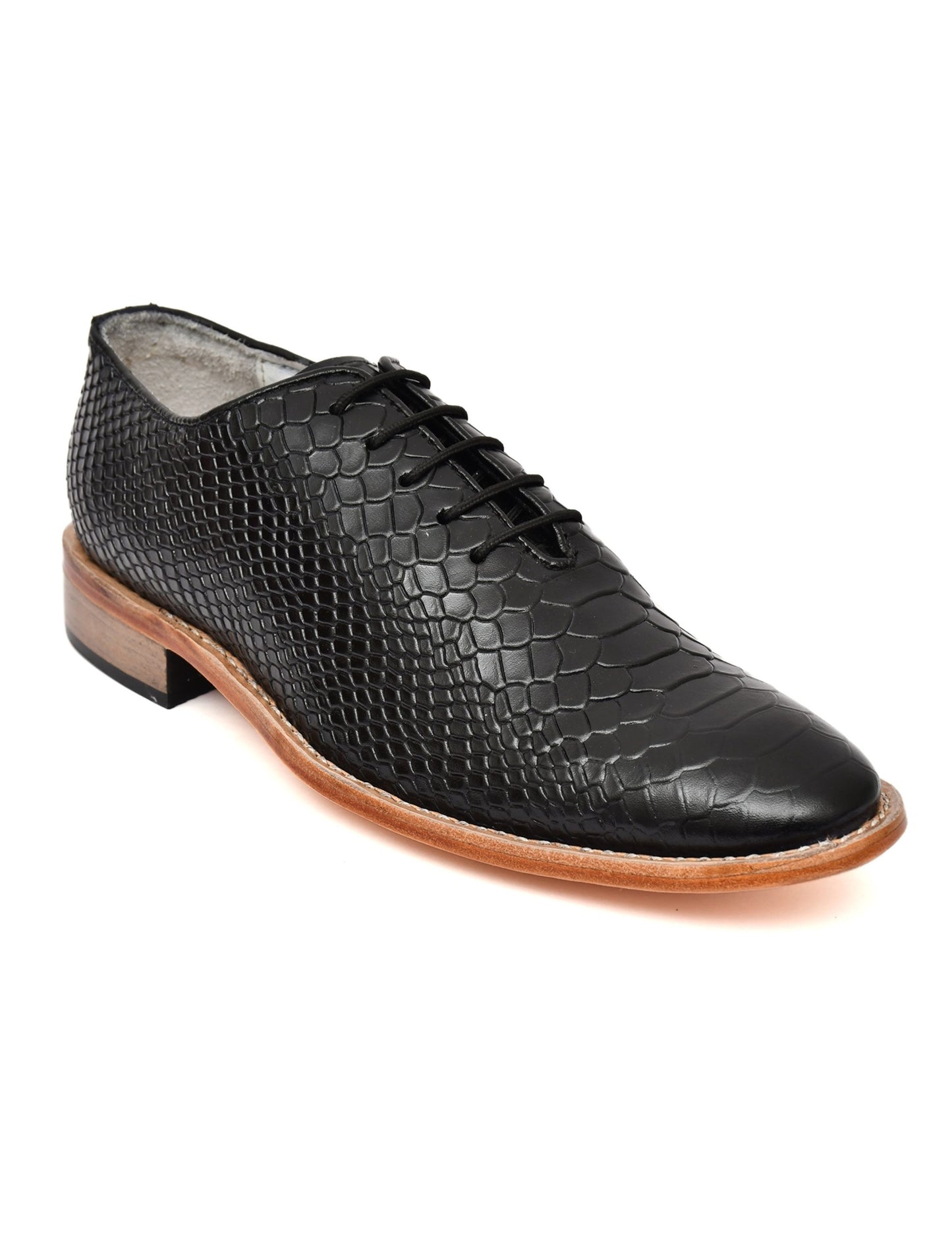 Goodyear Welted Derby Shoes :  Black Cobra Embossed leather with Memory foam footpad.