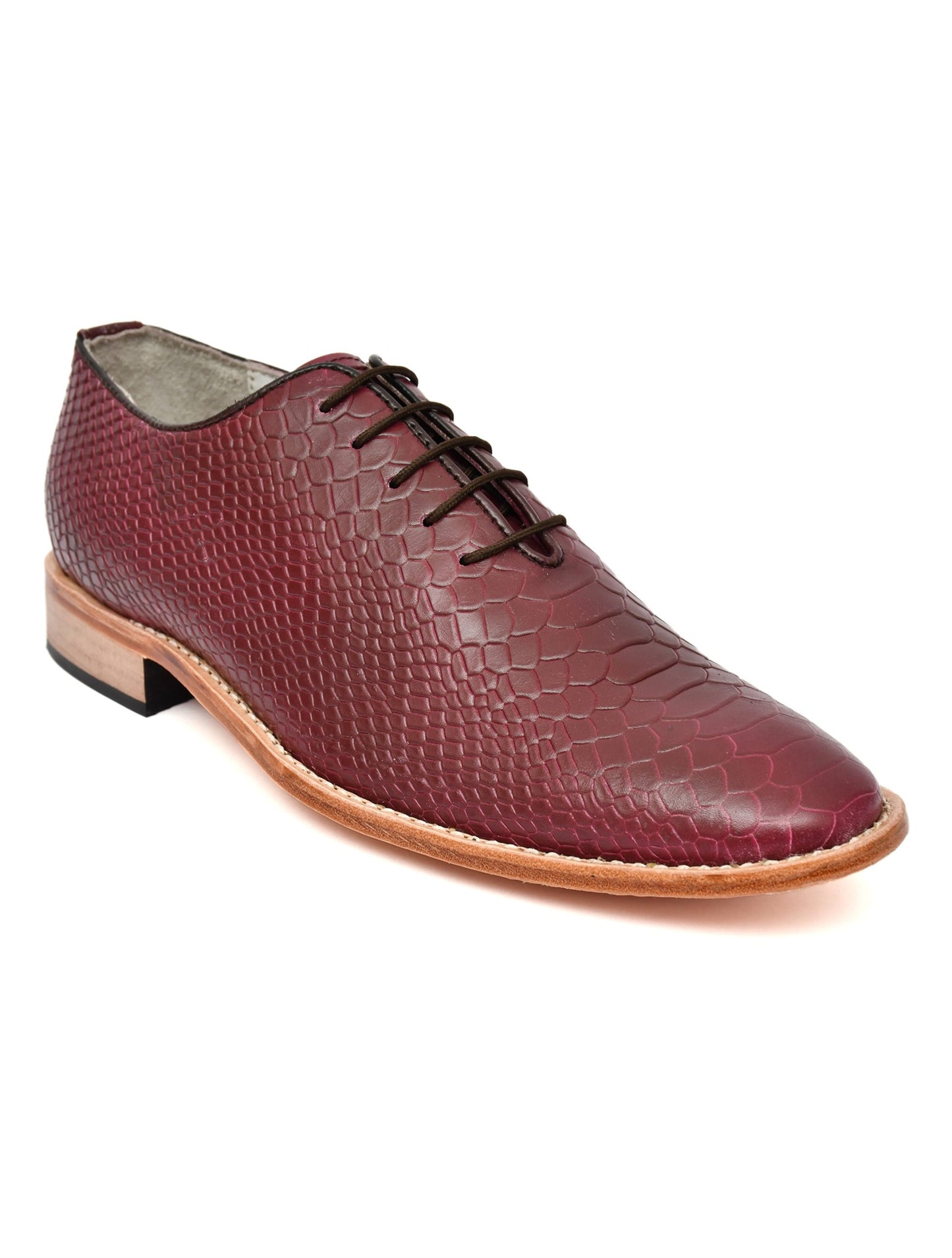 Goodyear Welted Derby Shoes :  Wine Cobra Embossed leather with Memory foam footpad.