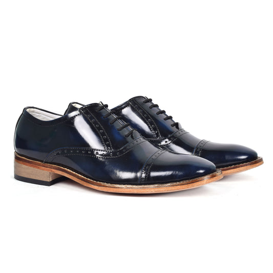 Goodyear Welted Oxford Shoes :  Blue Brush off leather with Memory foam footpad.