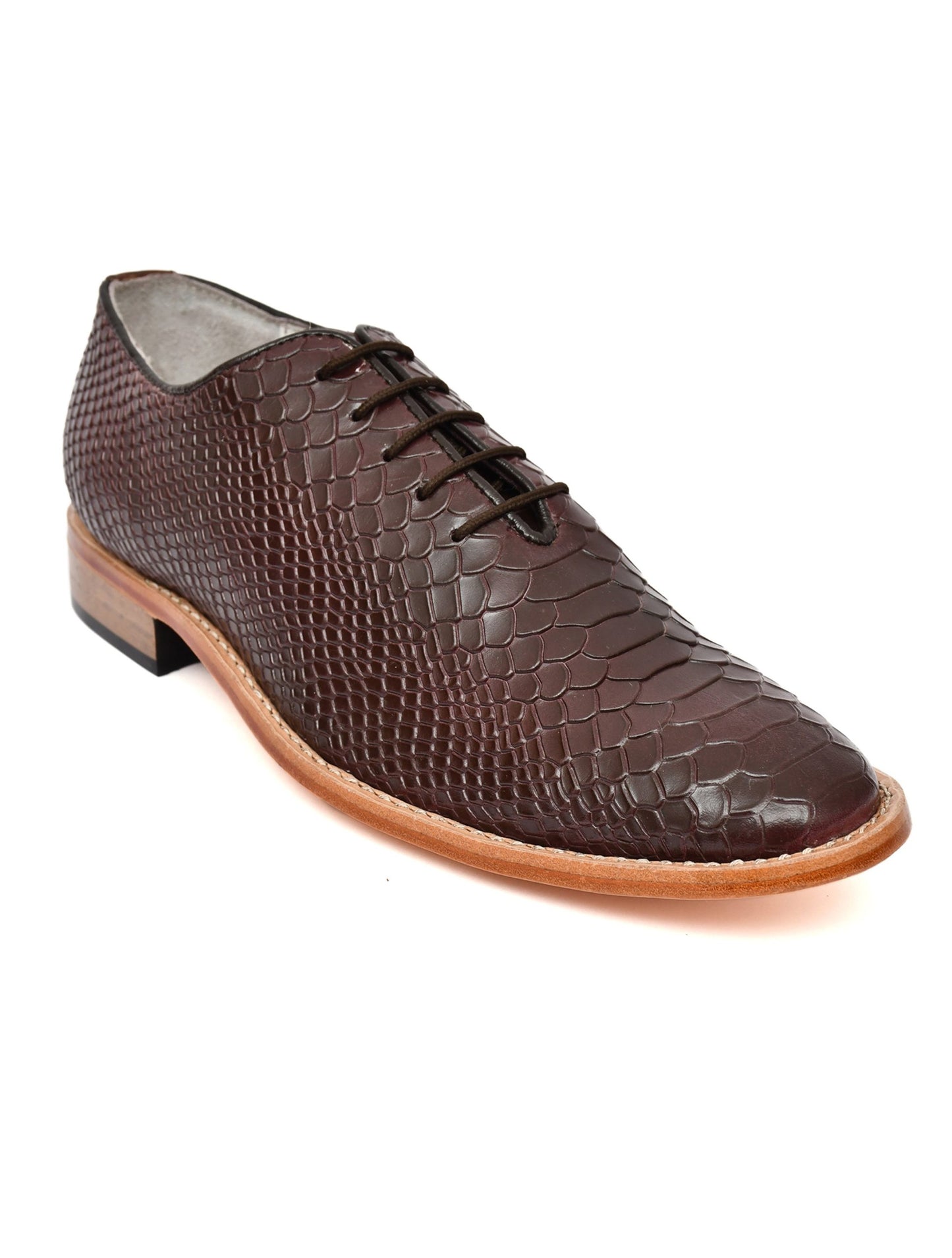Goodyear Welted Derby Shoes :  Brown Cobra Embossed leather with Memory foam footpad.