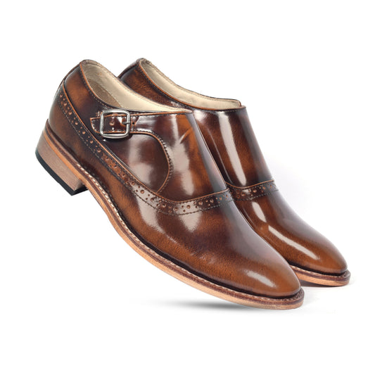 Goodyear Welted Monk Strap Shoes :  Tan Brush off leather with Memory foam footpad.