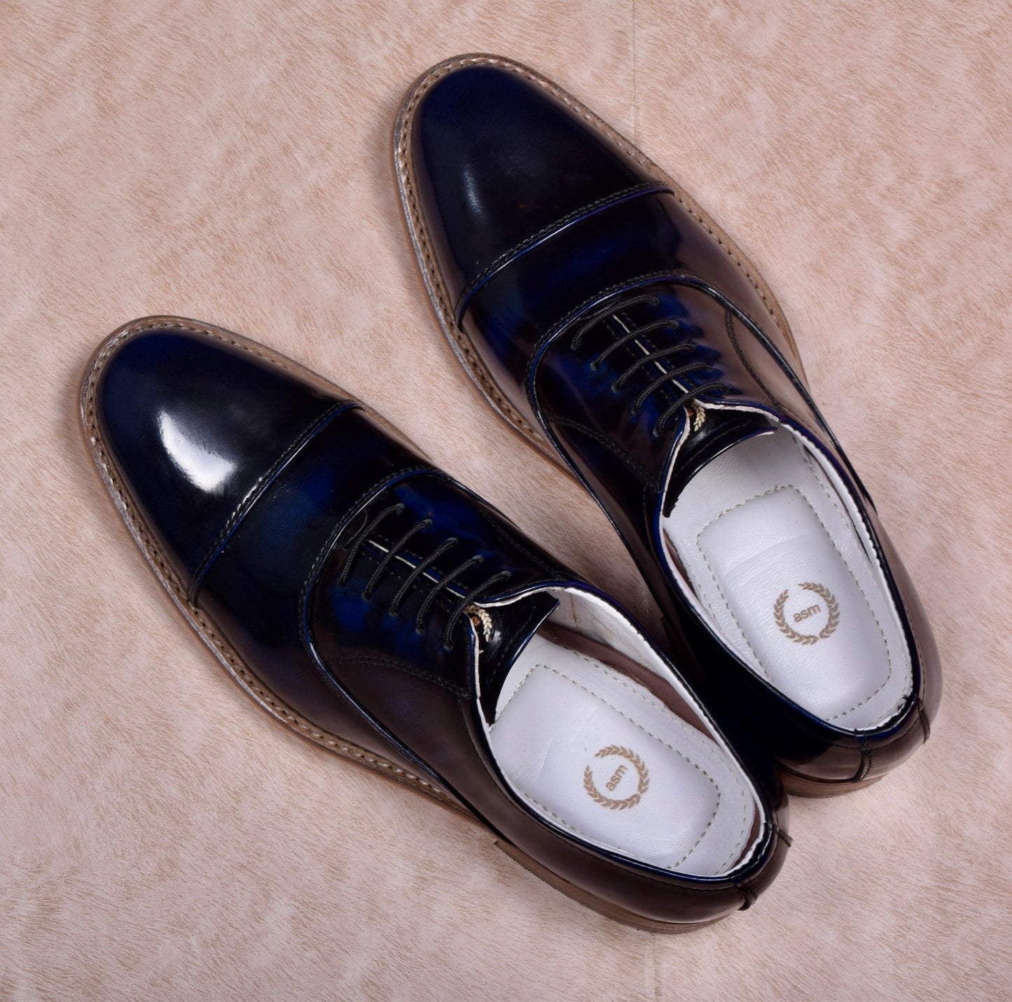 Goodyear Welted Oxford Shoes :  Blue Brush off leather with Memory foam footpad.