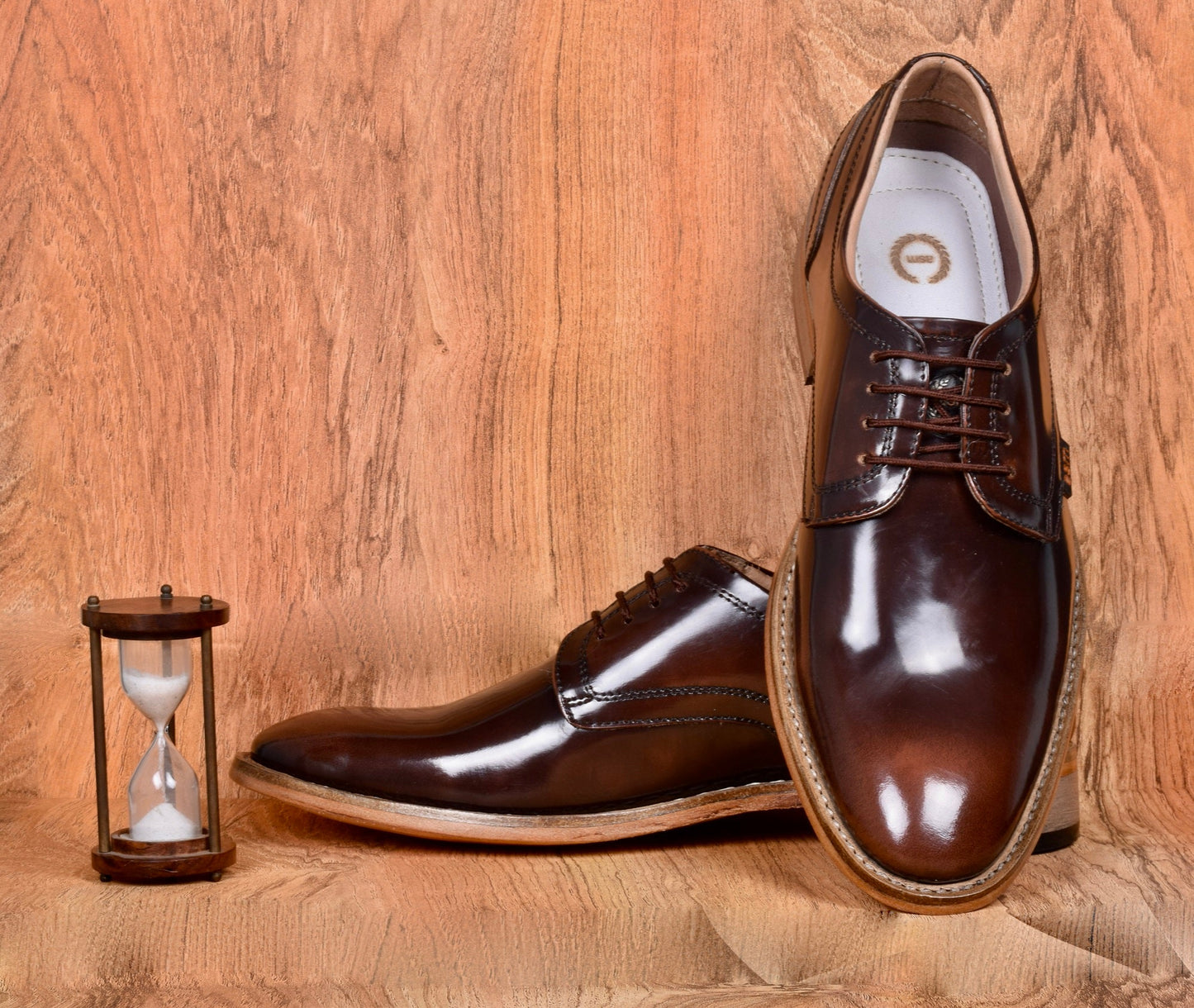 Goodyear Welted Derby Shoes :  Tan Brush off leather with Memory foam footpad.