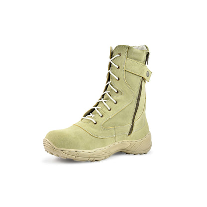 Biker Boots : Beige Suede leather Rider boots for bikers with side chain & Memory foam footpad.