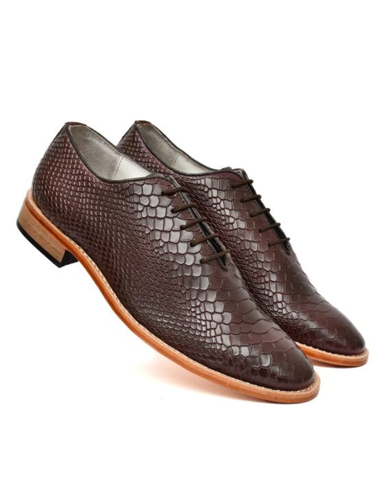 Goodyear Welted Derby Shoes :  Brown Cobra Embossed leather with Memory foam footpad.