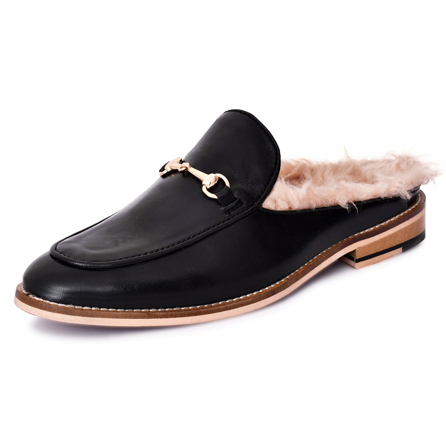 Mules : Black leather Mules with Memory foam footpad. Article : Mule03-Black
