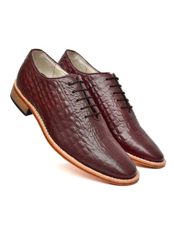 Goodyear Welted Derby Shoes :  Wine Croco Embossed leather with Memory foam footpad.