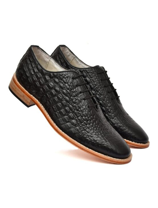 Goodyear Welted Derby Shoes :  Black Croco Embossed leather with Memory foam footpad.