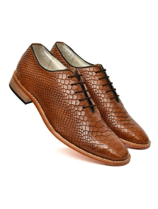 Goodyear Welted Derby Shoes :  Tan Cobra Embossed leather with Memory foam footpad.