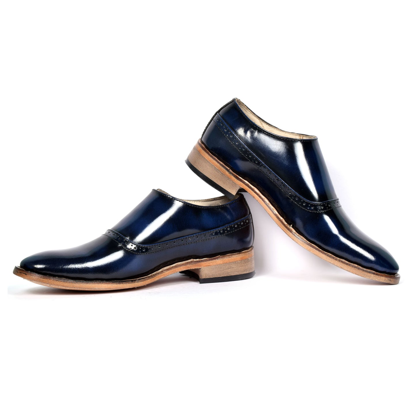 Goodyear Welted Monk Strap Shoes :  Blue Brush off leather with Memory foam footpad.