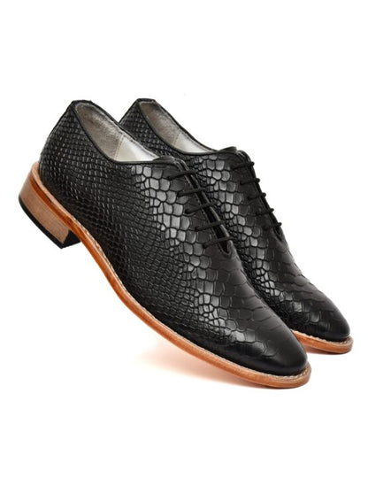 Goodyear Welted Derby Shoes :  Black Cobra Embossed leather with Memory foam footpad.