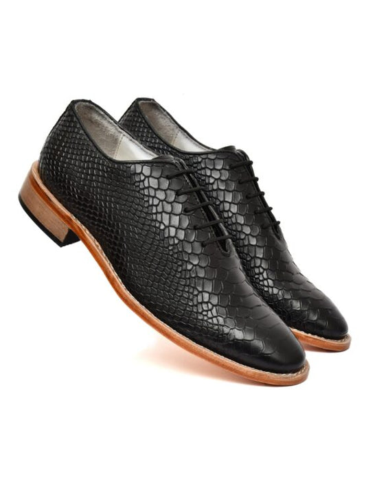 Goodyear Welted Derby Shoes :  Black Cobra Embossed leather with Memory foam footpad.